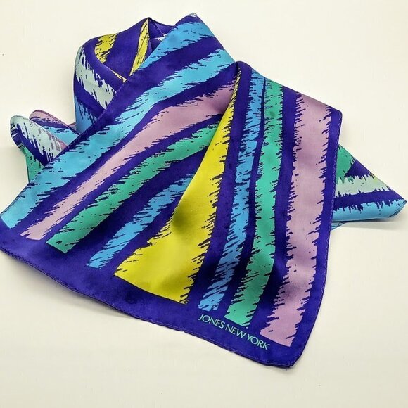 Jones New York Purple Blue Green Abstract Print Silk Oblong Scarf - Picture 2 of 4